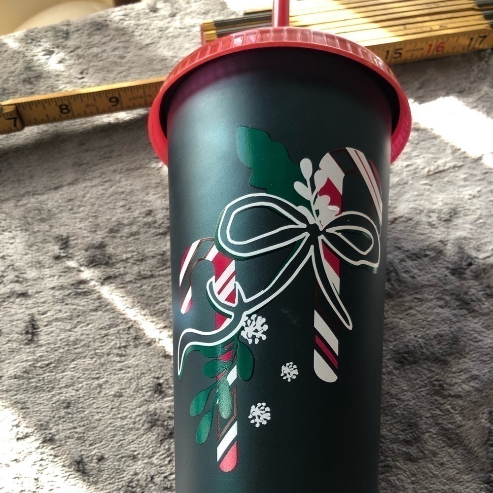 STARBUCKS Christmas candy cane Tumbler green coffee tea cup